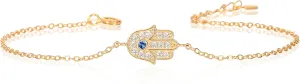 Dainty Hamsa Bracelets in 925 Sterling Silver for Women, Silver, Yellow Gold, or Rose Gold Hamsa Bracelet with Sparkling Cubic Zirconia Stones