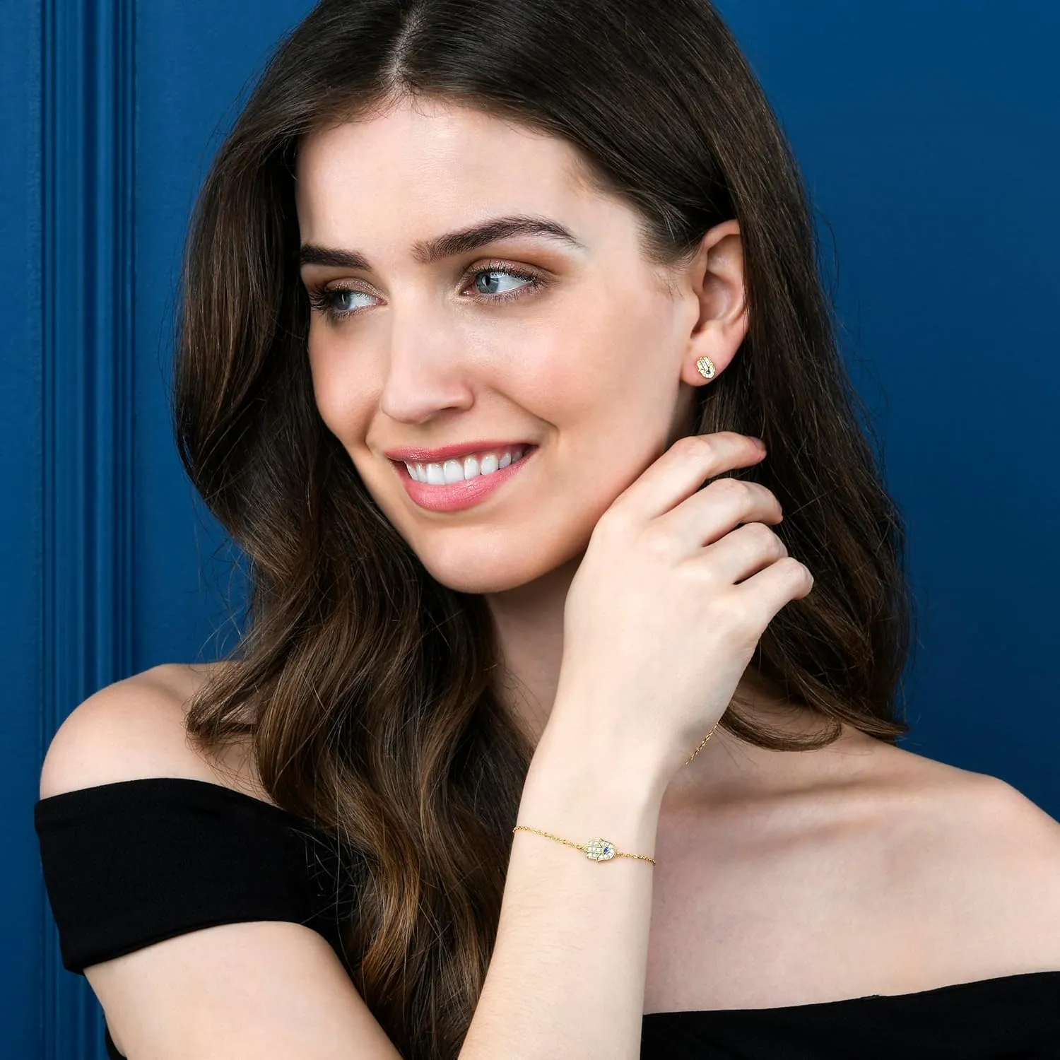 Dainty Hamsa Bracelets in 925 Sterling Silver for Women, Silver, Yellow Gold, or Rose Gold Hamsa Bracelet with Sparkling Cubic Zirconia Stones