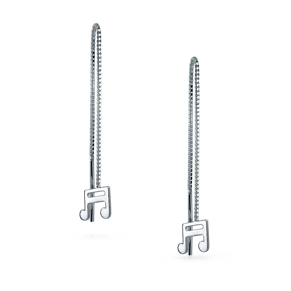 Dainty Music Note Threader Dangle Earrings for Music Students  Sterling Silver