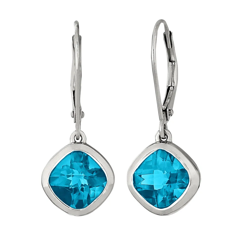 Dangle Cushion Blue Topaz Earrings - Petite