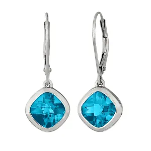 Dangle Cushion Blue Topaz Earrings - Petite