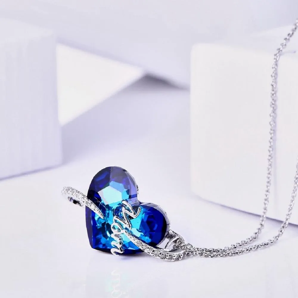 Deepblue Crystal Heart Pendant Necklace