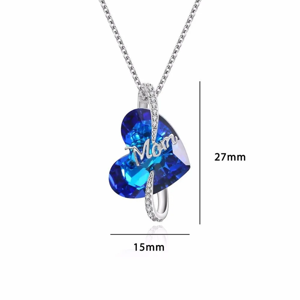 Deepblue Crystal Heart Pendant Necklace
