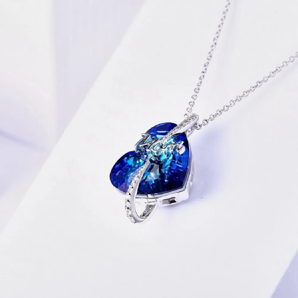 Deepblue Crystal Heart Pendant Necklace