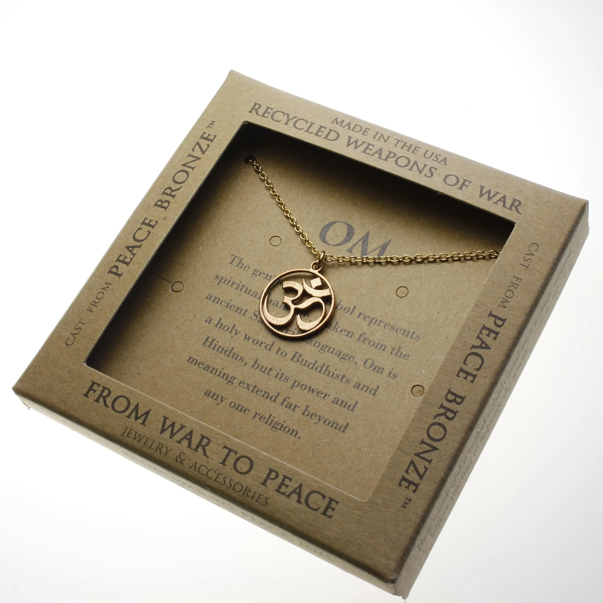 Delicate Om Peace Bronze Pendant Necklace on 18" Rolo Chain (Wholesale)