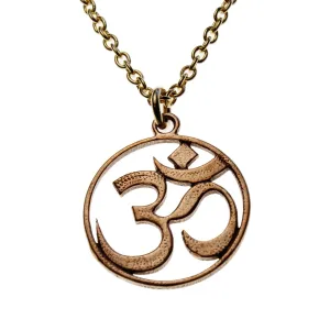 Delicate Om Peace Bronze Pendant Necklace on 18" Rolo Chain (Wholesale)