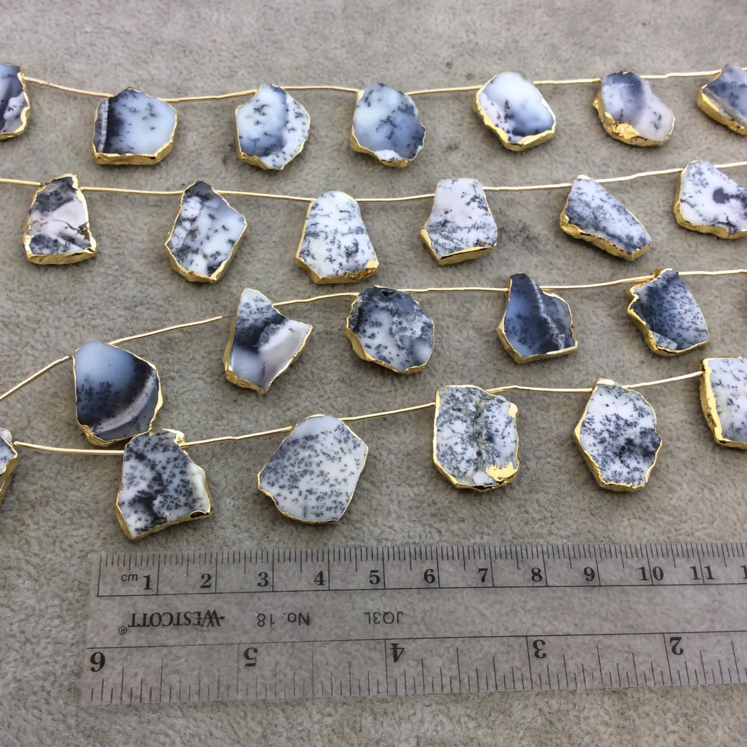 Dendritic Opal Slab Beads with Gold Electroplated Edge
