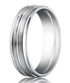 Designer Platinum Wedding Ring With Polished Center Trim | 6mm