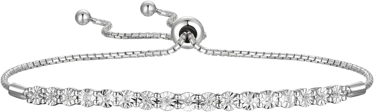 Diamond Adjustable Bolo Bracelet for Women, 14K Rose Gold-plated Sterling Silver/14K Gold-plated Sterling Silver/Sterling Silver, Easy-On Easy-Off - 1/10 cttw (6, 7 and 8 inch Wrist Size)