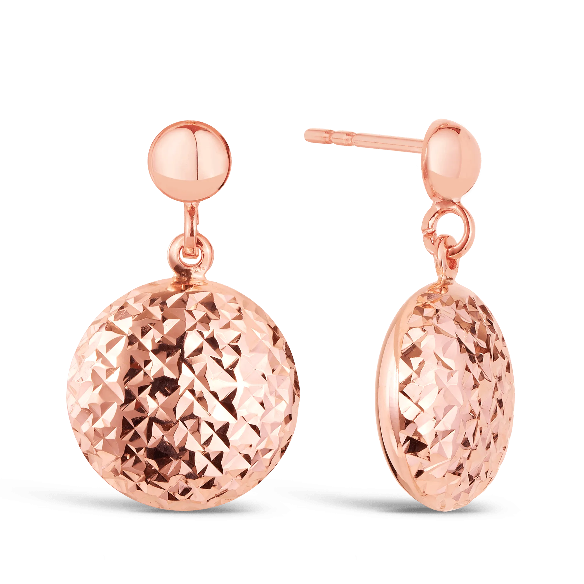 Diamond Cut Round Drop Earrings in 9ct Rose Gold