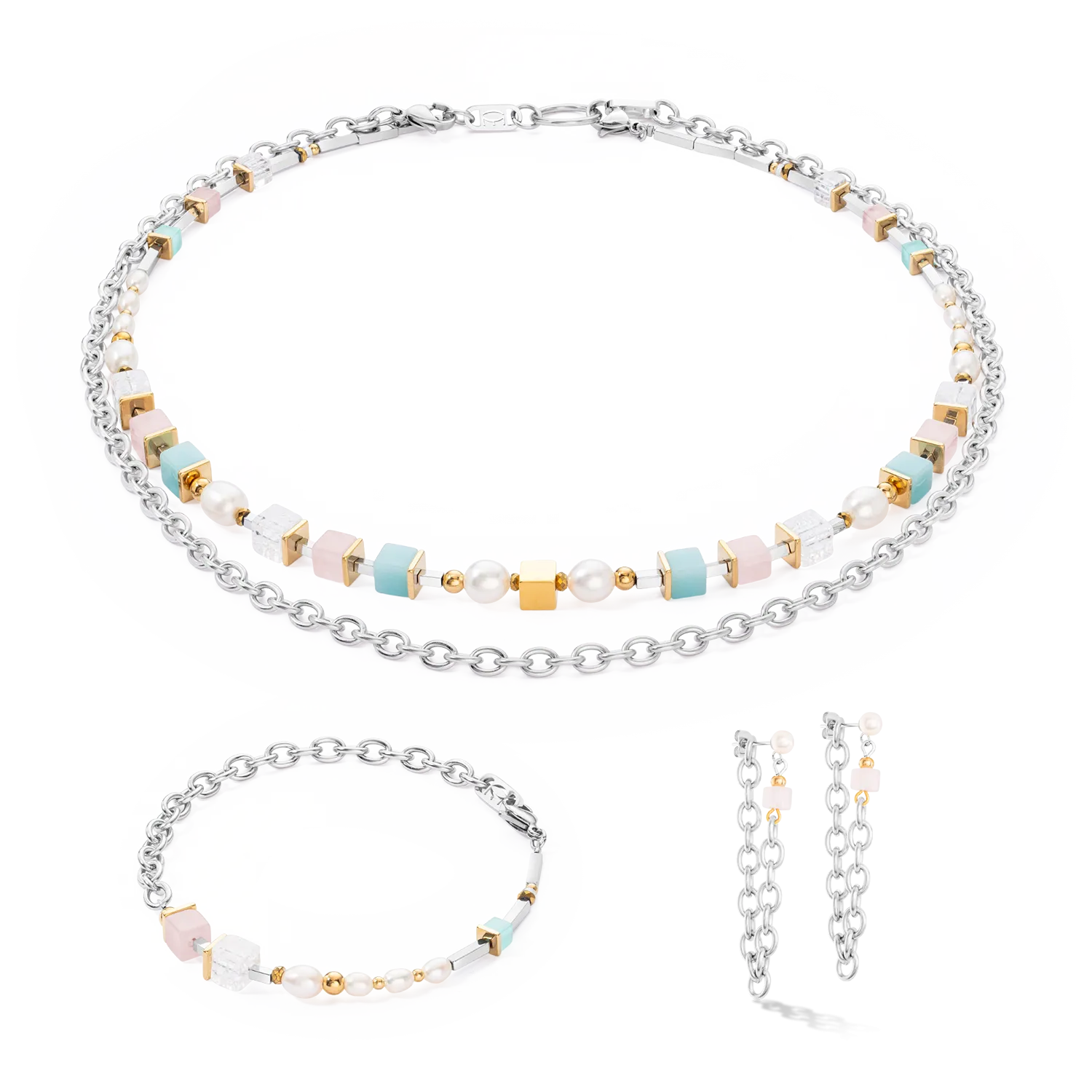 Earrings Cool Romantic Cubes & Pearls bicolour