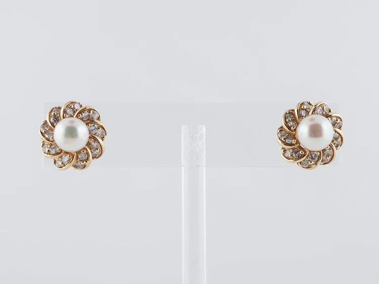 Earrings Modern Akoya Pearl in 14k Yellow Gold