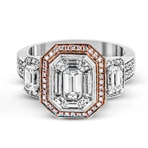Emerald-cut Halo Engagement Ring in 18k Gold with Diamonds