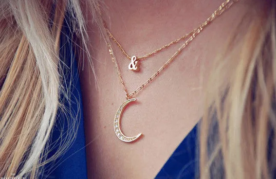 European Fashion Minimalist Exquisite Diamond Golden Moon Necklace