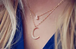 European Fashion Minimalist Exquisite Diamond Golden Moon Necklace