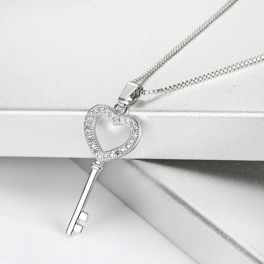 European Trendy Fashion Crystal Key Pendant Necklace