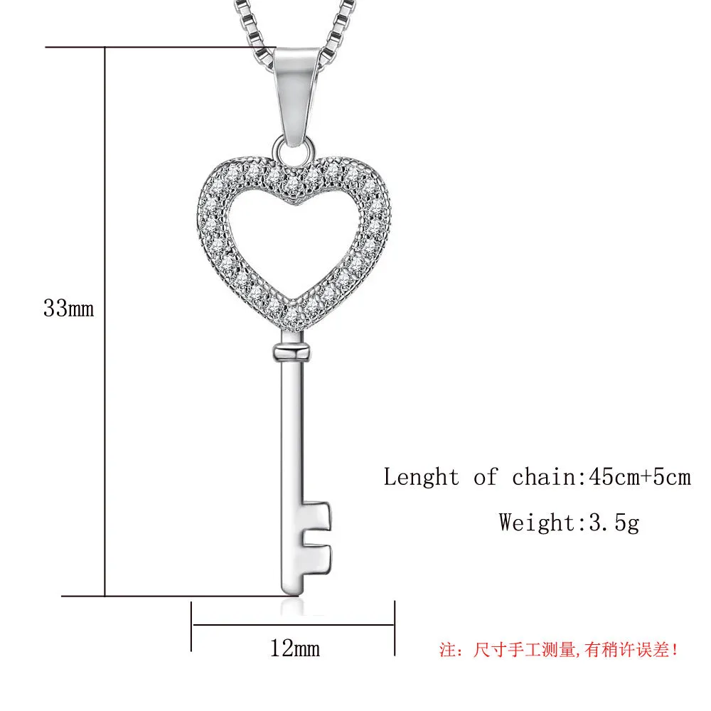 European Trendy Fashion Crystal Key Pendant Necklace