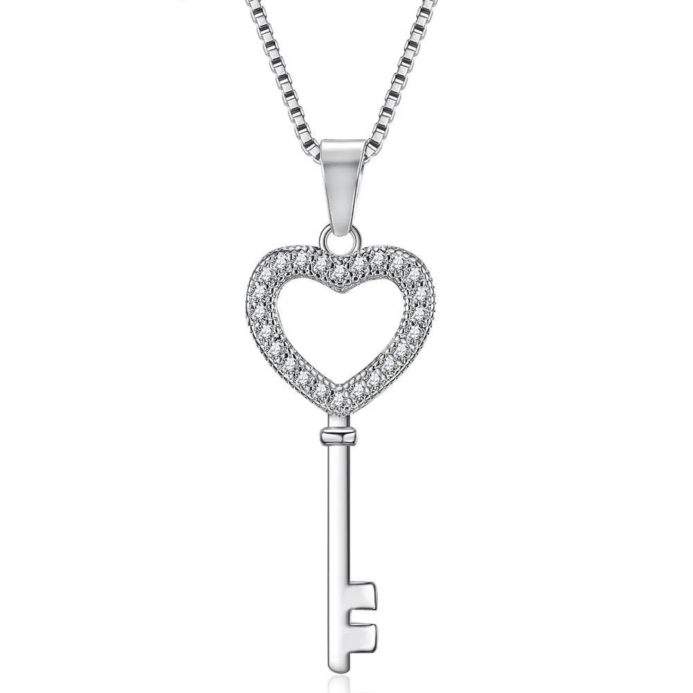 European Trendy Fashion Crystal Key Pendant Necklace
