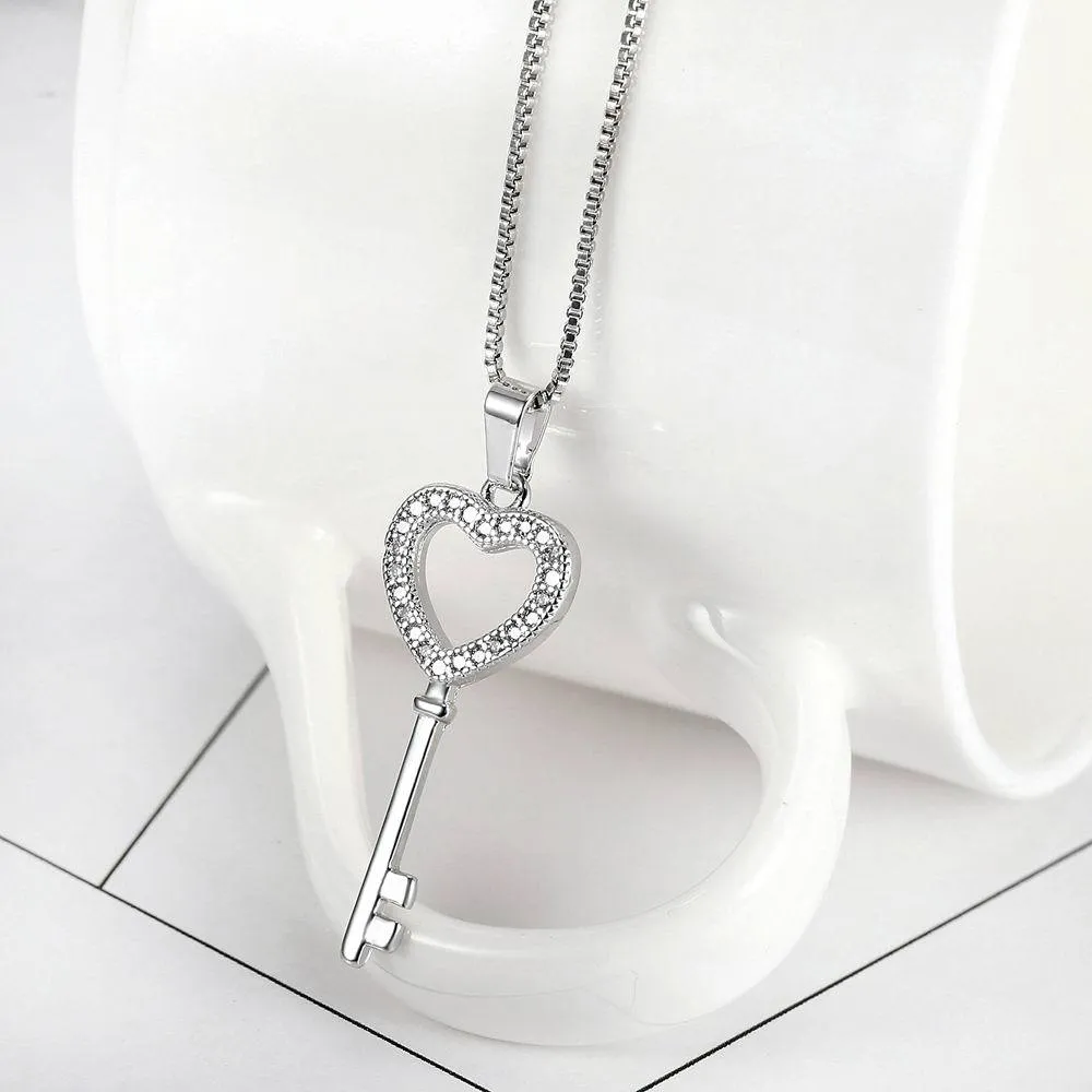 European Trendy Fashion Crystal Key Pendant Necklace
