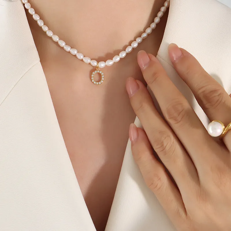 Exquisite Titan Gold-Plated Necklace with Full-Zircon Pendant