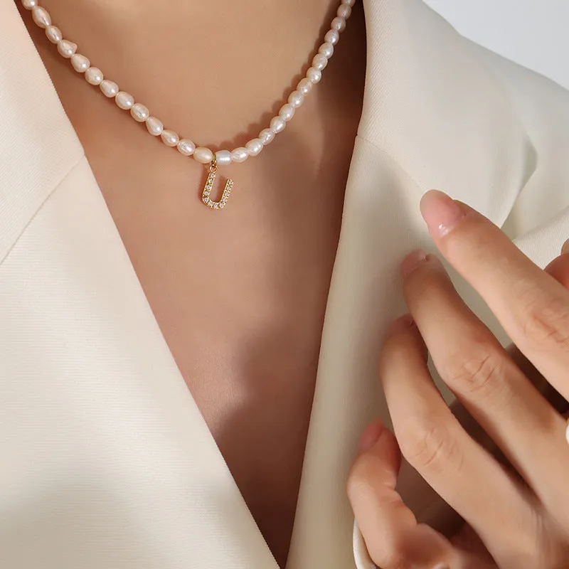 Exquisite Titan Gold-Plated Necklace with Full-Zircon Pendant
