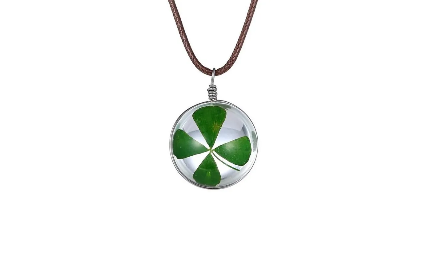 Fashion Crystal Glass Ball Clover Dried flow Long Strip Leather Chain Necklace for Women