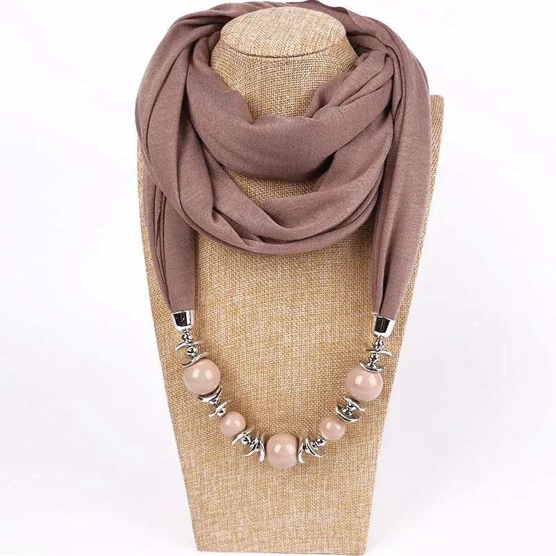 Fashion designer scarf Ethnic Chiffon Solid Collar Tassel Gorgeous beaded pendants jewelry Necklace Scarf Women Shawl Scarves