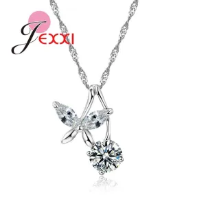 Fashion Silver Color Cubic Zircon White Crystal Pendant Necklace