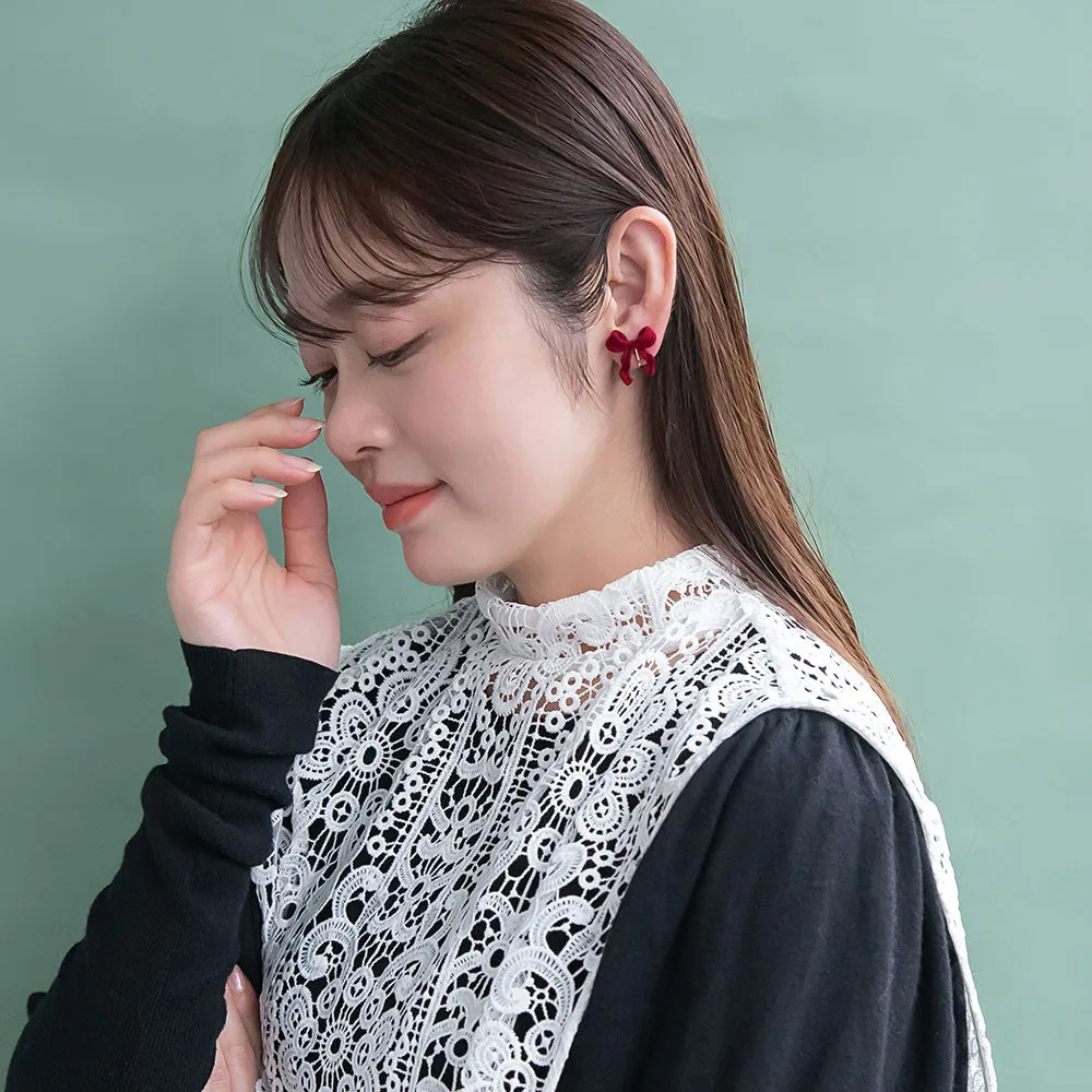 Flocked Bow Clip On Earrings