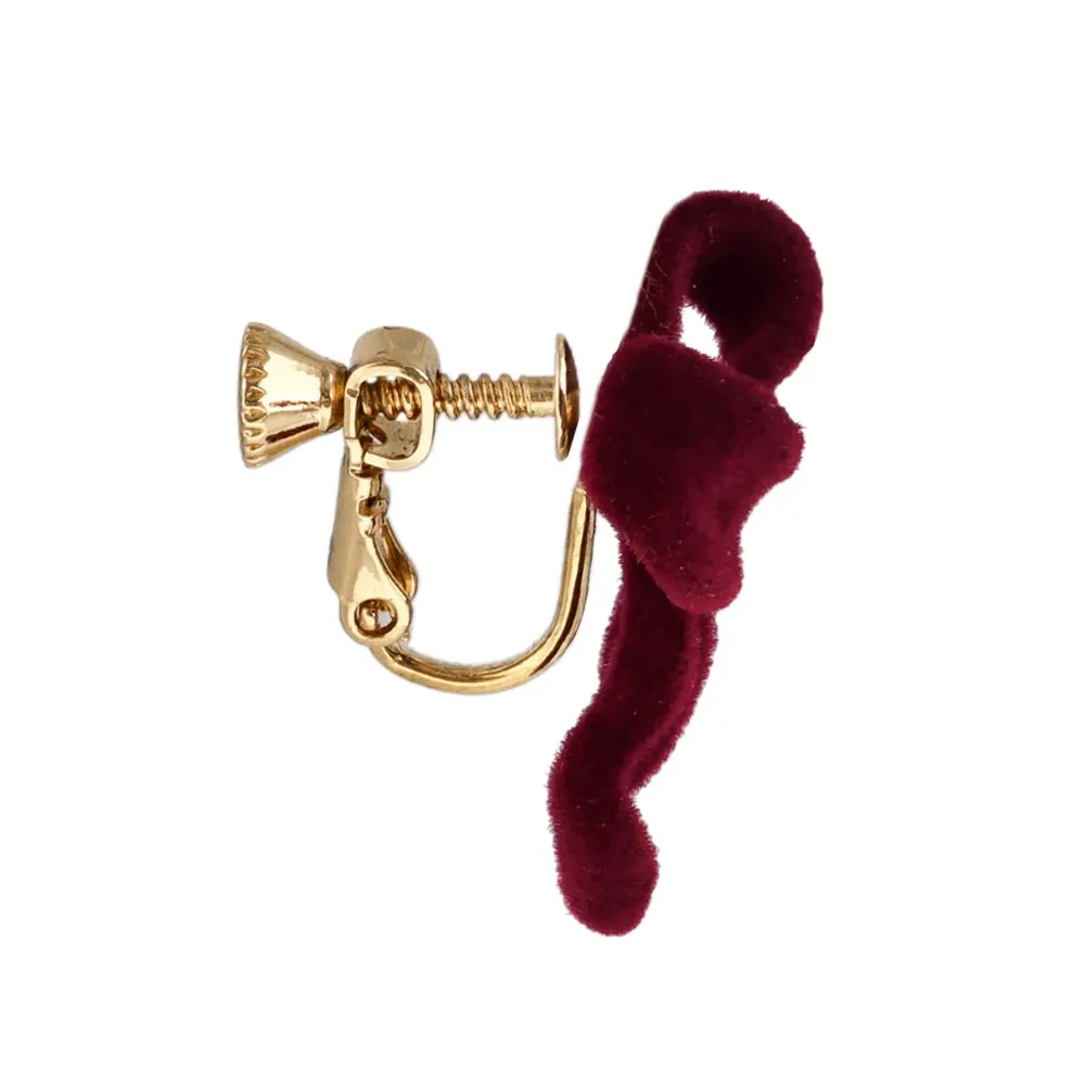 Flocked Bow Clip On Earrings