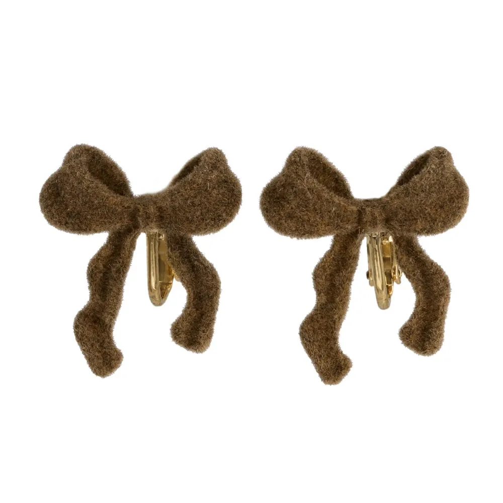 Flocked Bow Clip On Earrings