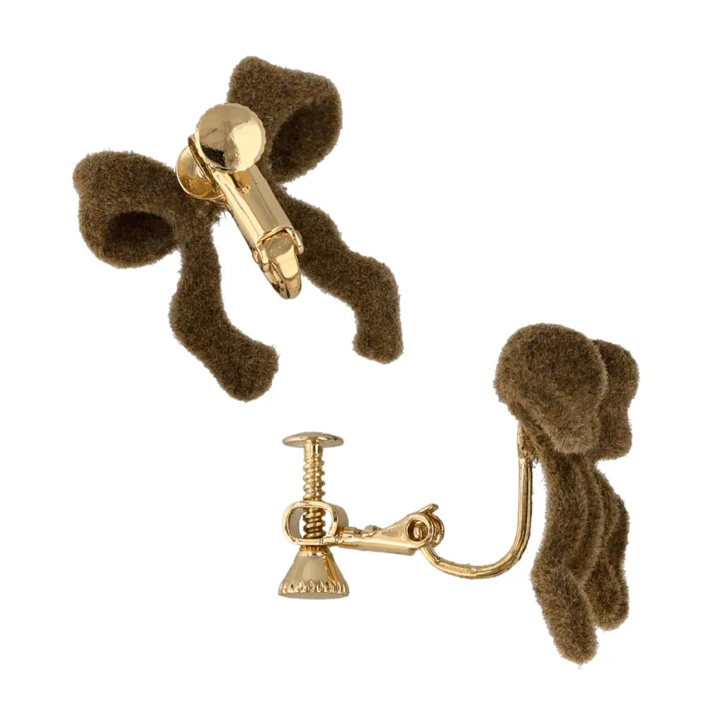 Flocked Bow Clip On Earrings