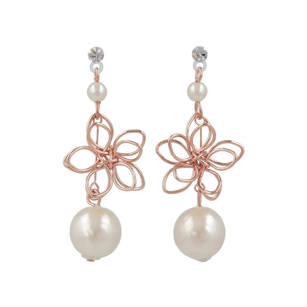 Flower and Pearl Drop Plastic Earrings