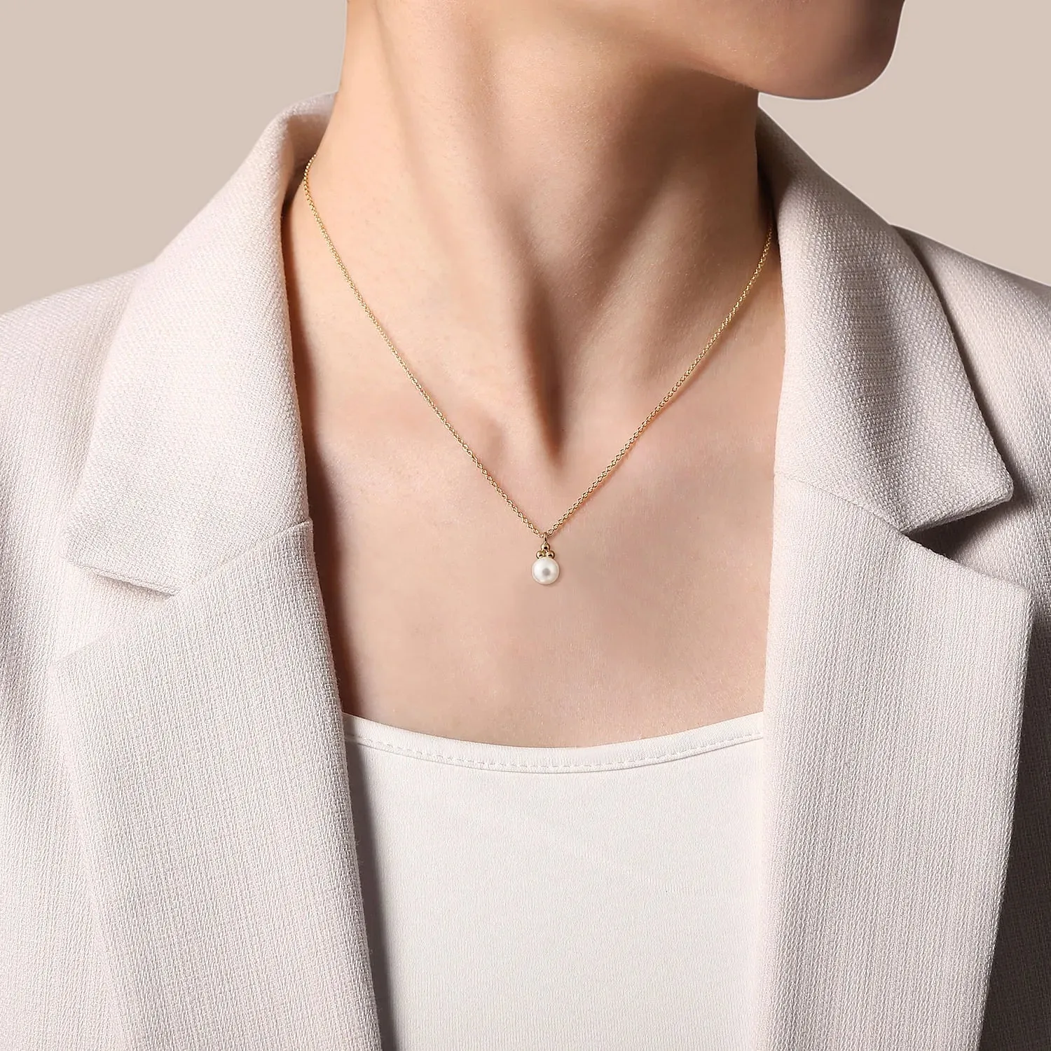 Gabriel & Co. Fashion 14k Yellow Gold Pearl Bujukan Drop Pendant Necklace