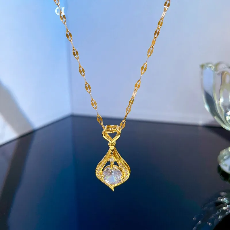 Gold Color Love Heart Waterdroplets Pendant Necklace For Women
