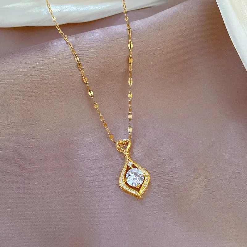 Gold Color Love Heart Waterdroplets Pendant Necklace For Women