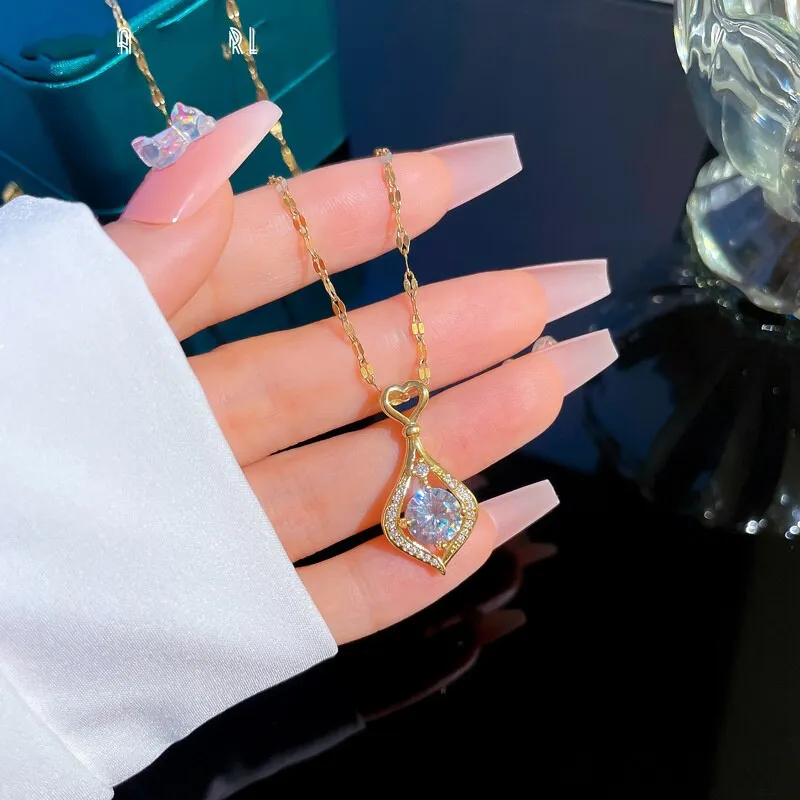 Gold Color Love Heart Waterdroplets Pendant Necklace For Women