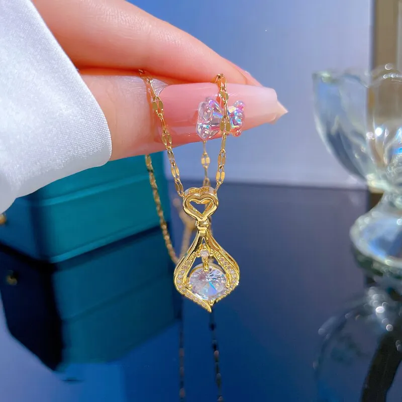 Gold Color Love Heart Waterdroplets Pendant Necklace For Women