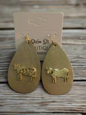 Gold Cow Teardrop Earrings