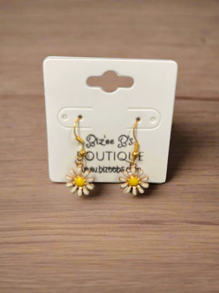 Gold Dangle Daisy Earrings