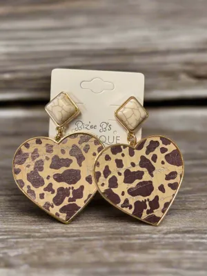 Gold Plated & Leopard Heart Earrings