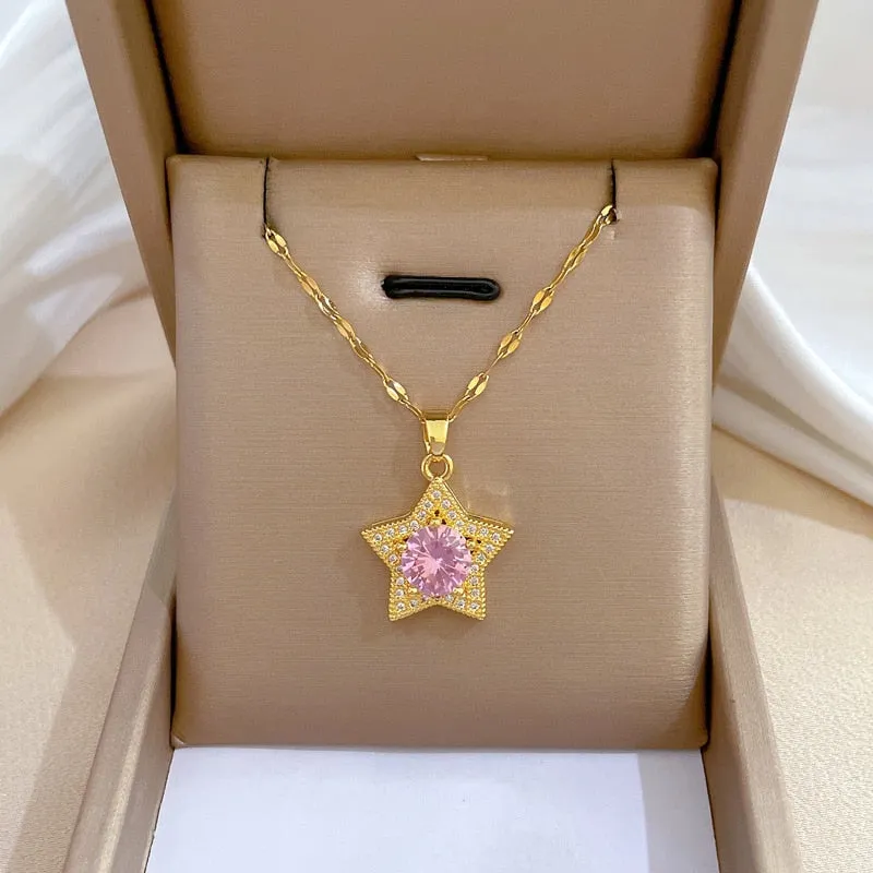 Gold Plated Multi Style Temperament Moon Star Flower Pendant Girl Necklace