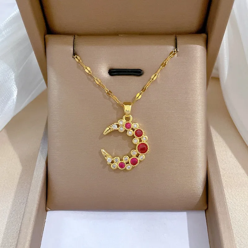 Gold Plated Multi Style Temperament Moon Star Flower Pendant Girl Necklace