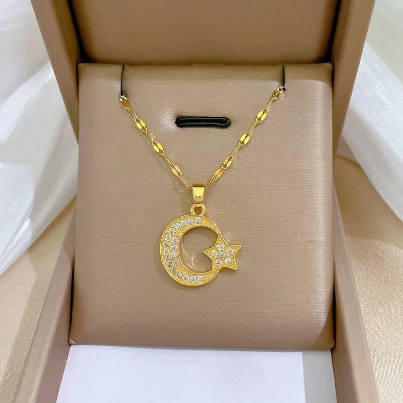 Gold Plated Multi Style Temperament Moon Star Flower Pendant Girl Necklace