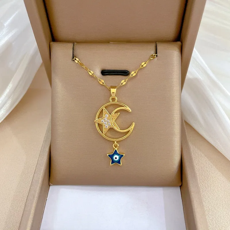 Gold Plated Multi Style Temperament Moon Star Flower Pendant Girl Necklace