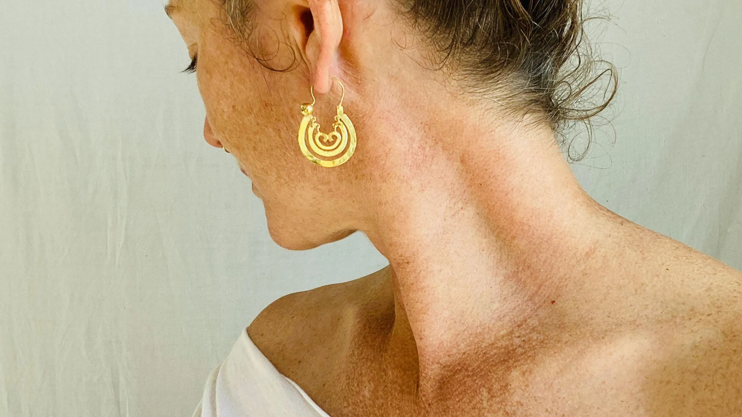 Gold Plated Oaxacan Earrings. Traditional Design. Sterling Silver. Vermeil. Oaxaca, Mexico. 0386