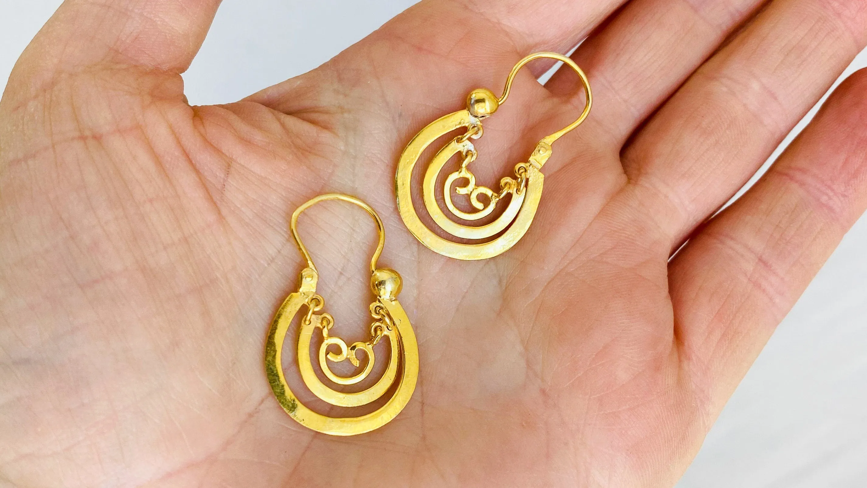 Gold Plated Oaxacan Earrings. Traditional Design. Sterling Silver. Vermeil. Oaxaca, Mexico.
