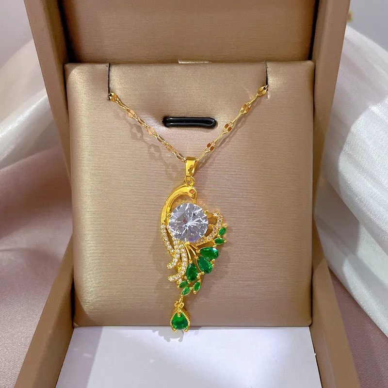 Gold Plated Peacock Tail Clavicle Chain Luxury Jewelry Necklace For Women
