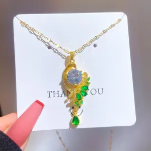 Gold Plated Peacock Tail Clavicle Chain Luxury Jewelry Necklace For Women