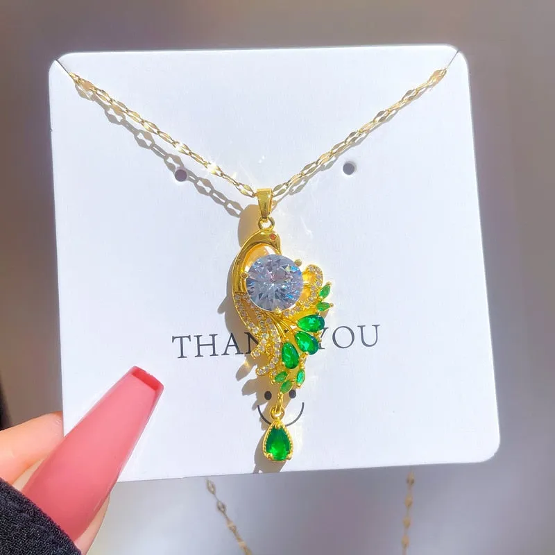 Gold Plated Peacock Tail Clavicle Chain Luxury Jewelry Necklace For Women